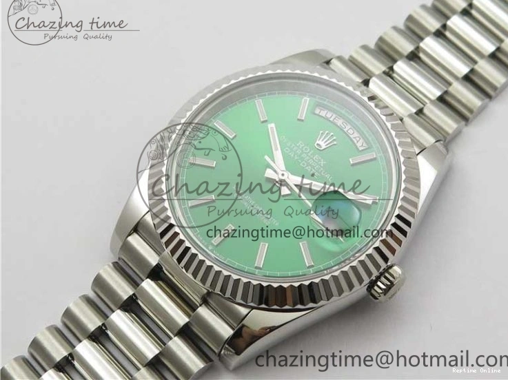 0114 Affordable Day-Date 40mm 228239 BP New Dial Version 904 SS Green Stick Markers Dial on SS President Bracelet A 2817